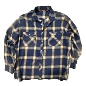 Italian Flannel Shirt Mens 2XL Blue Plaid Collared Long Sleeve Pockets Gorpcore